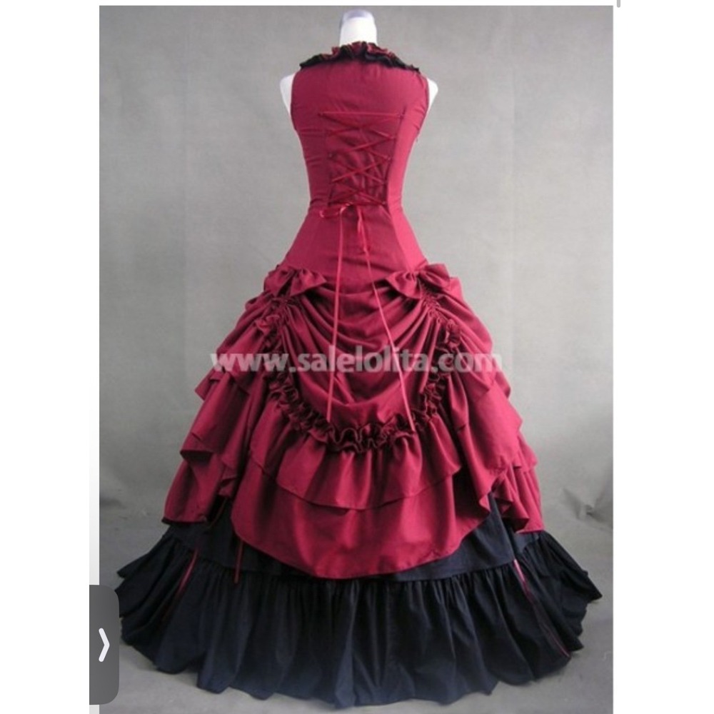 Victorian Choice Gothic Southern Belle Civil War Ball Gown Dress Red Black Small - Picture 2 of 11
